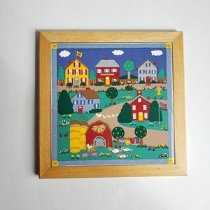 Treasure Craft Kitchen Trivet by Carol Eldridge Taiwan Vintage 80s Ceramic Wood